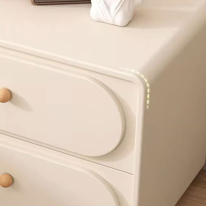 Minimalist Wood Metal Oval 2-Drawer Nightstand — Beige