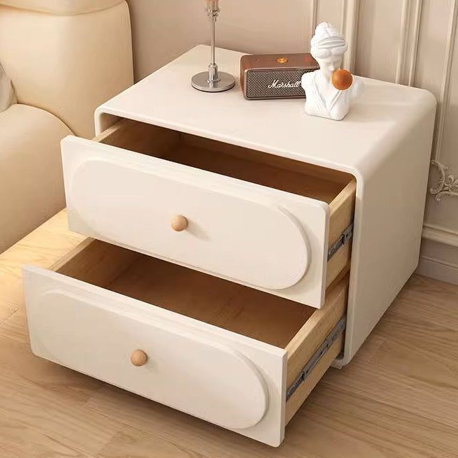 Minimalist Wood Metal Oval 2-Drawer Nightstand — Black + Beige