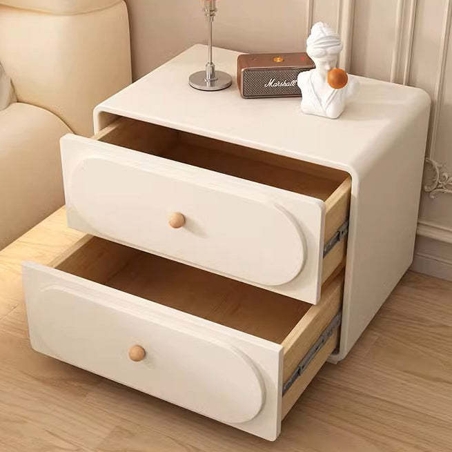 Minimalist Wood Metal Oval 2-Drawer Nightstand — Black + Beige