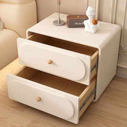 Minimalist Wood Metal Oval 2-Drawer Nightstand — Black + Beige