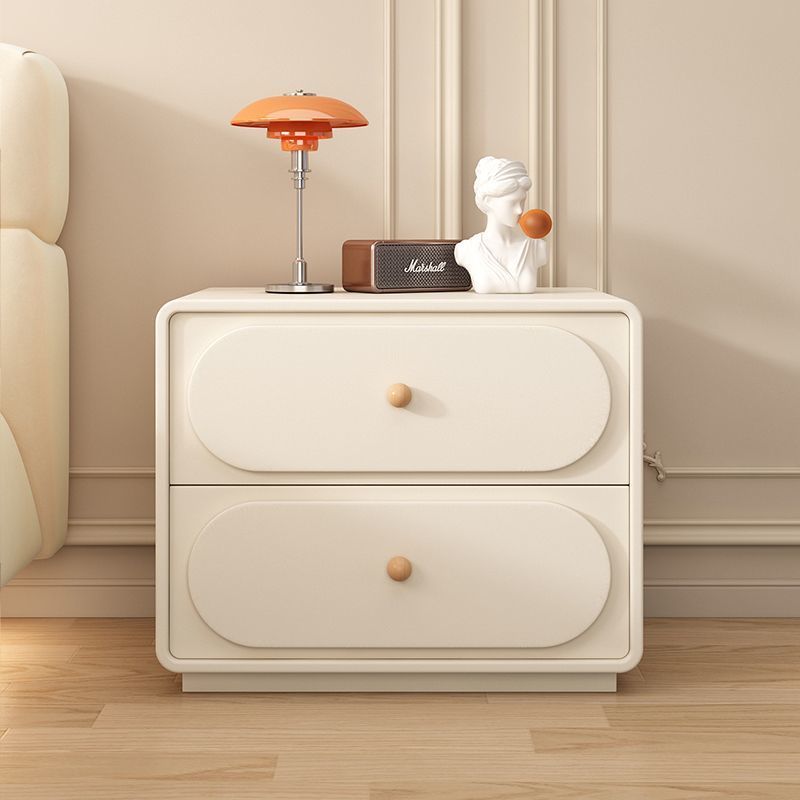 Minimalist Wood Metal Oval 2-Drawer Nightstand — Beige
