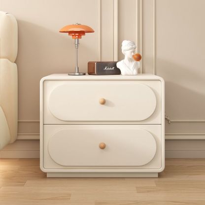 Minimalist Wood Metal Oval 2-Drawer Nightstand — Beige
