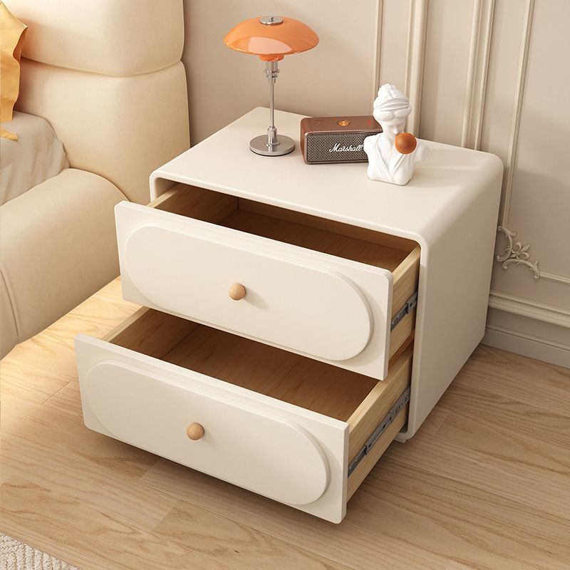 Minimalist Wood Metal Oval 2-Drawer Nightstand — Khaki