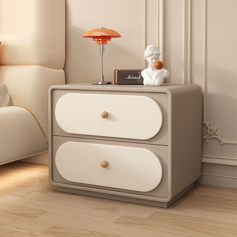 Minimalist Wood Metal Oval 2-Drawer Nightstand — Beige