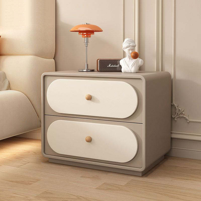Minimalist Wood Metal Oval 2-Drawer Nightstand — Beige