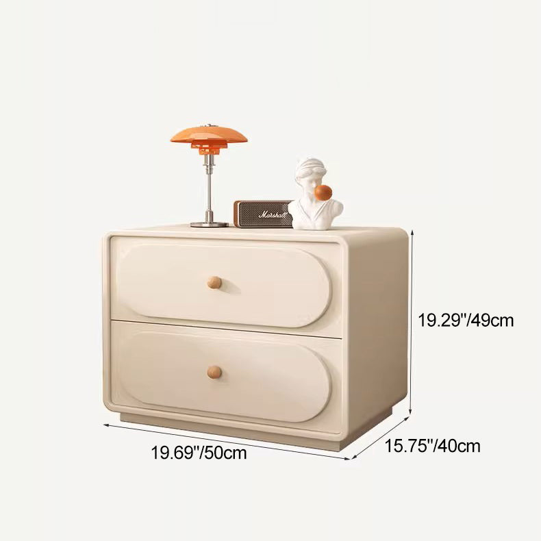 Minimalist Wood Metal Oval 2-Drawer Nightstand — Khaki + Beige