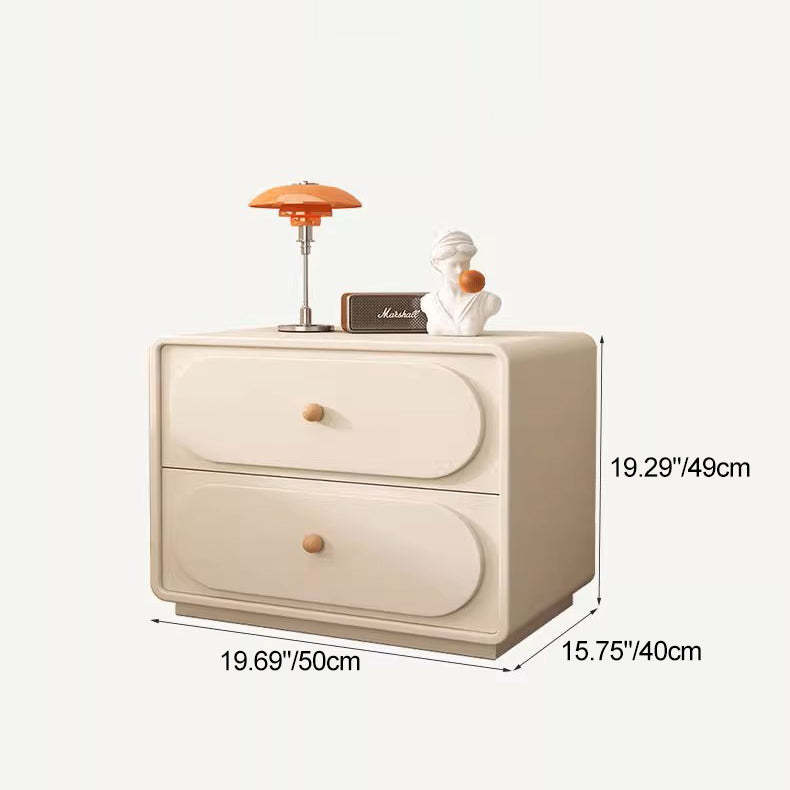 Minimalist Wood Metal Oval 2-Drawer Nightstand — Khaki + Beige