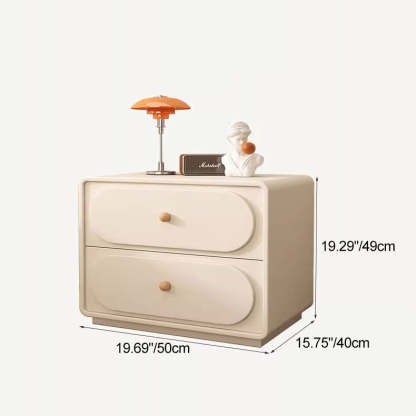 Minimalist Wood Metal Oval 2-Drawer Nightstand — Khaki + Beige