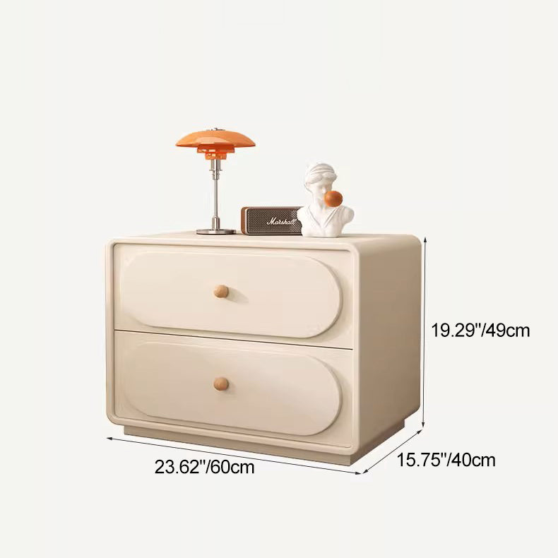 Minimalist Wood Metal Oval 2-Drawer Nightstand — Light Gray + Beige