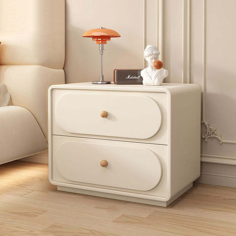 Minimalist Wood Metal Oval 2-Drawer Nightstand — Light Gray