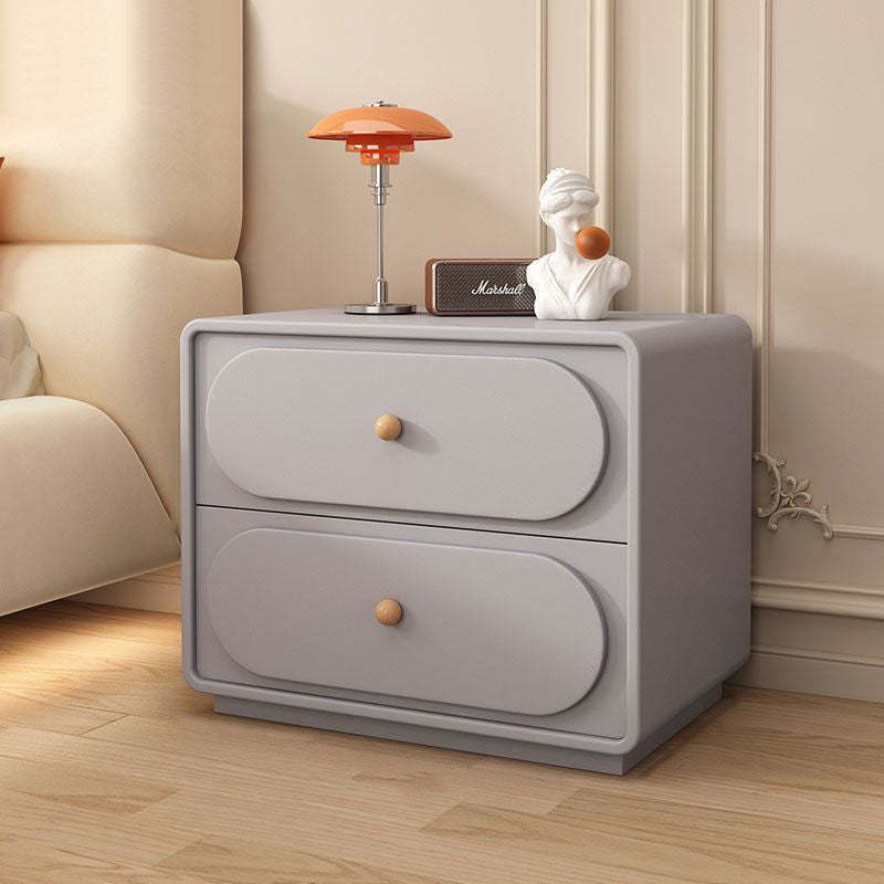 Minimalist Wood Metal Oval 2-Drawer Nightstand — Khaki