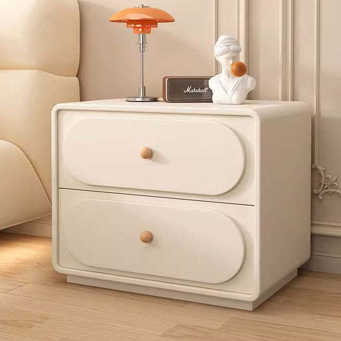 Minimalist Wood Metal Oval 2-Drawer Nightstand — Black + Beige
