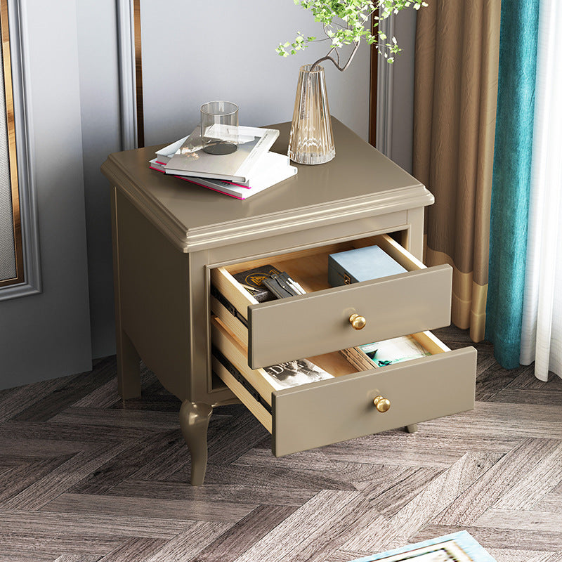 Modern Wood Metal Curved 2-Drawer Nightstand