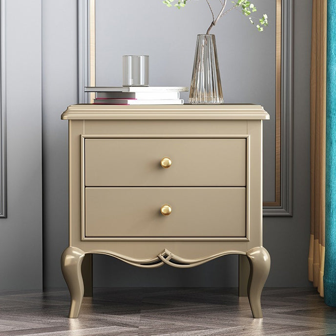 Modern Wood Metal Curved 2-Drawer Nightstand — Champagne Color