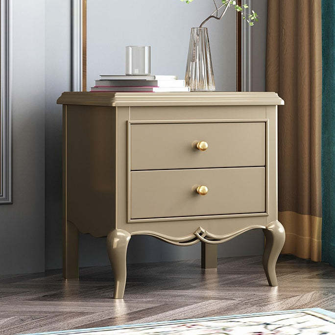 Modern Wood Metal Curved 2-Drawer Nightstand