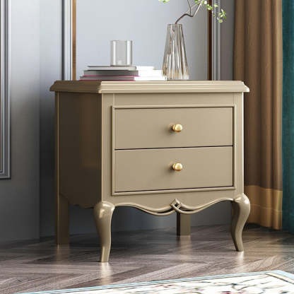Modern Wood Metal Curved 2-Drawer Nightstand