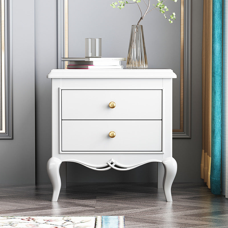 Modern Wood Metal Curved 2-Drawer Nightstand — White