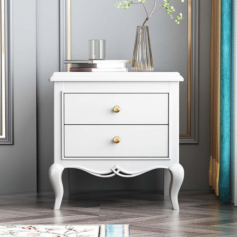 Modern Wood Metal Curved 2-Drawer Nightstand — White