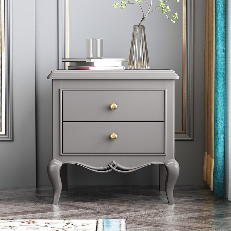Modern Wood Metal Curved 2-Drawer Nightstand — Gray