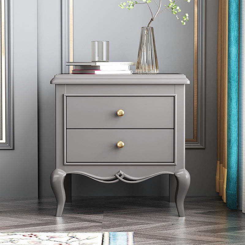Modern Wood Metal Curved 2-Drawer Nightstand — Gray