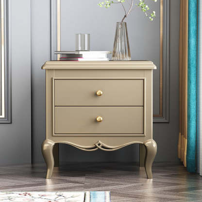 Modern Wood Metal Curved 2-Drawer Nightstand