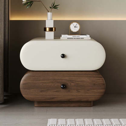 Contemporary Faux Leather 2-Drawer Oval Nightstand — Green + Walnut Color