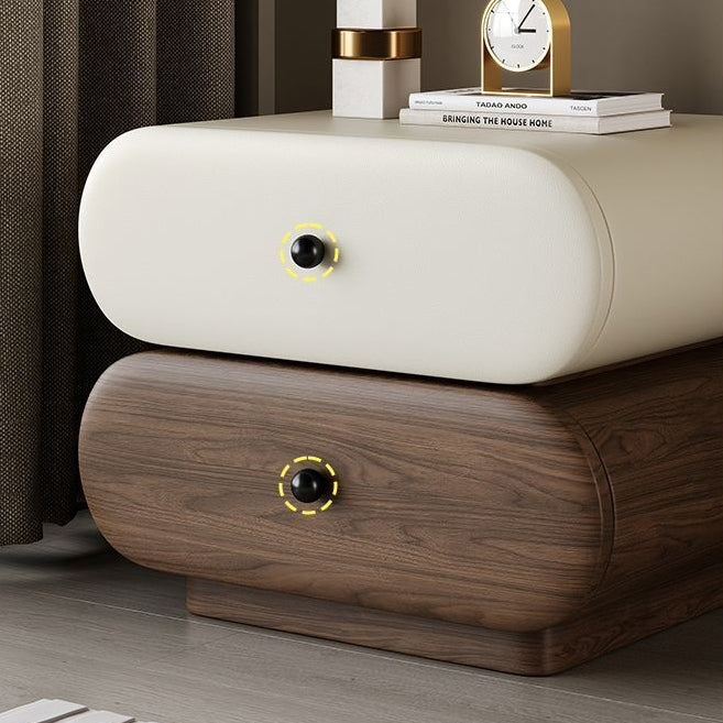 Contemporary Faux Leather 2-Drawer Oval Nightstand — Green + Walnut Color