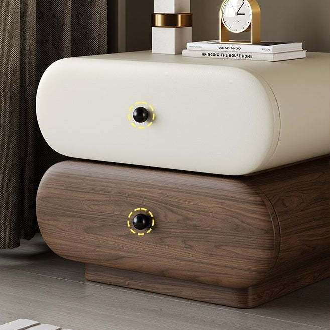 Contemporary Faux Leather 2-Drawer Oval Nightstand — Green + Walnut Color