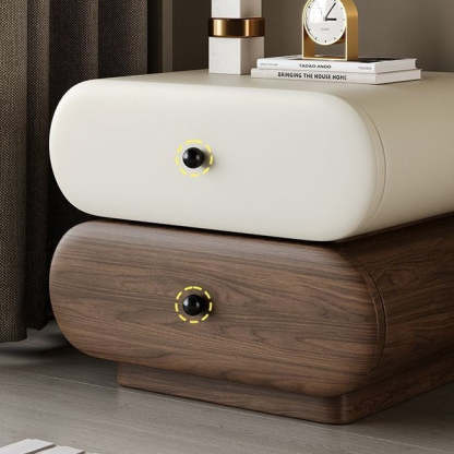 Contemporary Faux Leather 2-Drawer Oval Nightstand — Green + Walnut Color