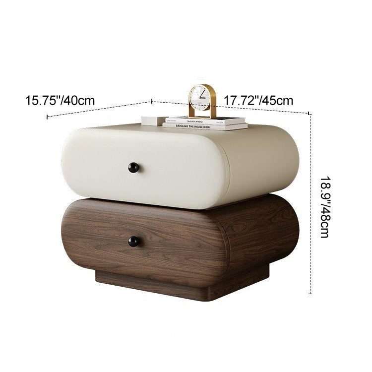 Contemporary Faux Leather 2-Drawer Oval Nightstand — Green + Walnut Color