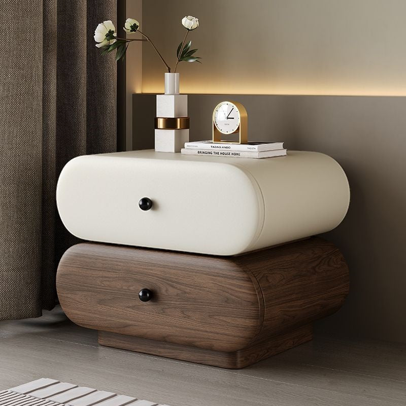Contemporary Faux Leather 2-Drawer Oval Nightstand