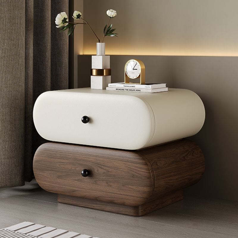 Contemporary Faux Leather 2-Drawer Oval Nightstand