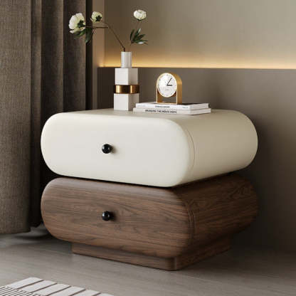 Contemporary Faux Leather 2-Drawer Oval Nightstand