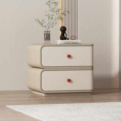 Contemporary Faux Leather Wood 2-Drawer Nightstand — Khaki / Right