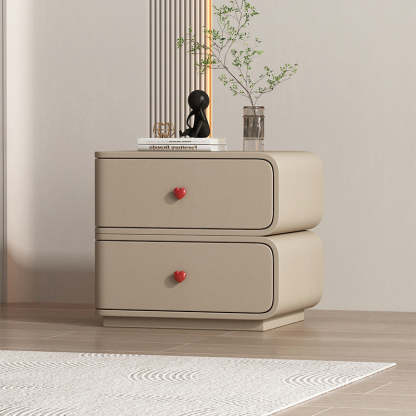 Contemporary Faux Leather Wood 2-Drawer Nightstand — Light Gray / Left