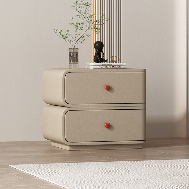Contemporary Faux Leather Wood 2-Drawer Nightstand — Khaki / Left