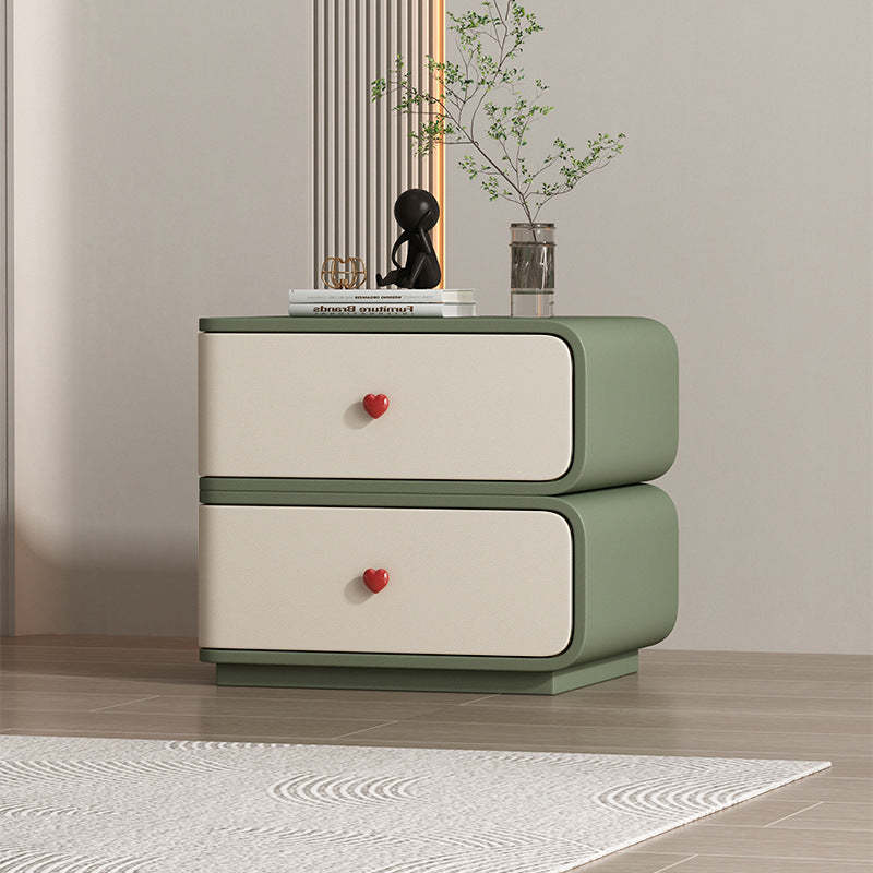 Contemporary Faux Leather Wood 2-Drawer Nightstand — Green + Beige / Left