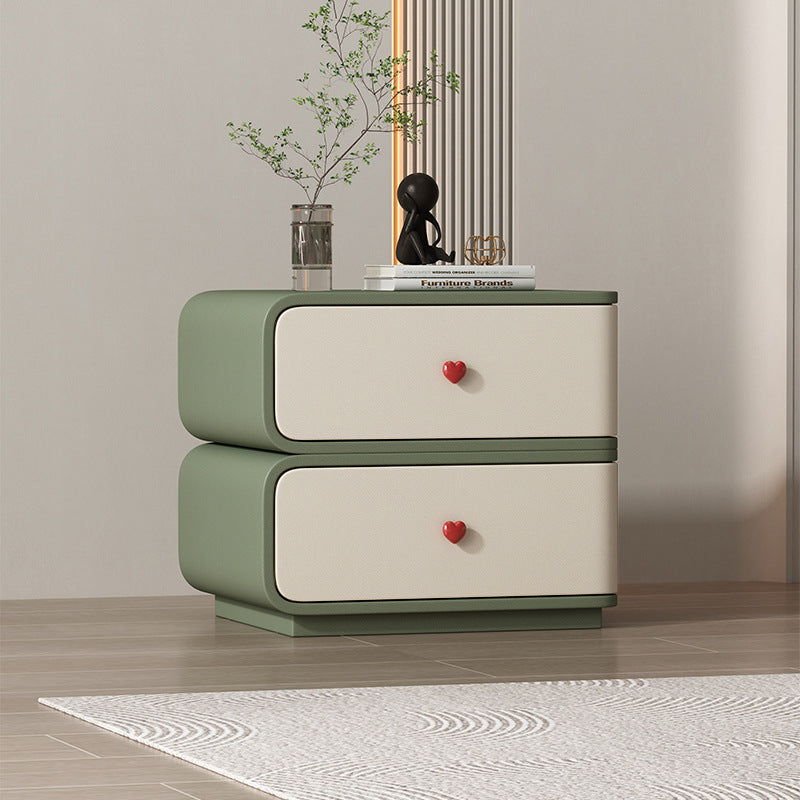 Contemporary Faux Leather Wood 2-Drawer Nightstand — Gray-Blue / Left