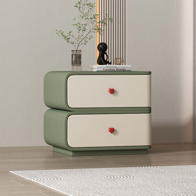 Contemporary Faux Leather Wood 2-Drawer Nightstand — Gray-Blue / Left