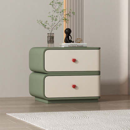 Contemporary Faux Leather Wood 2-Drawer Nightstand — Gray-Blue / Left