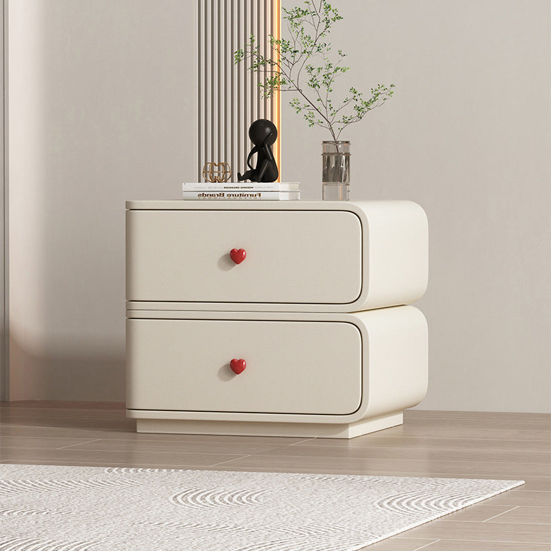 Contemporary Faux Leather Wood 2-Drawer Nightstand — Green / Right