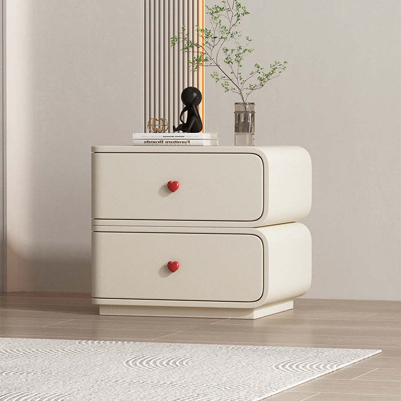 Contemporary Faux Leather Wood 2-Drawer Nightstand — Green / Right