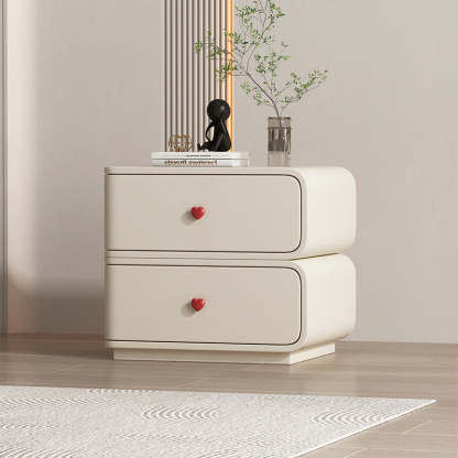 Contemporary Faux Leather Wood 2-Drawer Nightstand — Green / Right