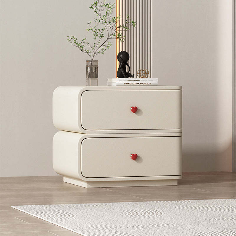 Contemporary Faux Leather Wood 2-Drawer Nightstand — Gray-Blue / Right