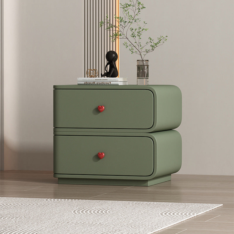 Contemporary Faux Leather Wood 2-Drawer Nightstand — Pink + Beige / Right