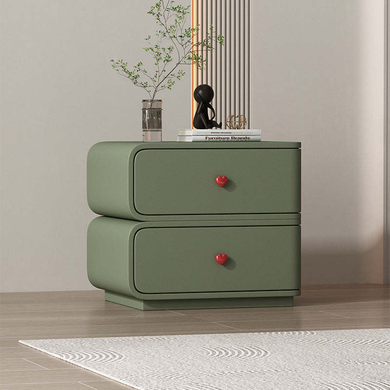 Contemporary Faux Leather Wood 2-Drawer Nightstand — Beige / Left