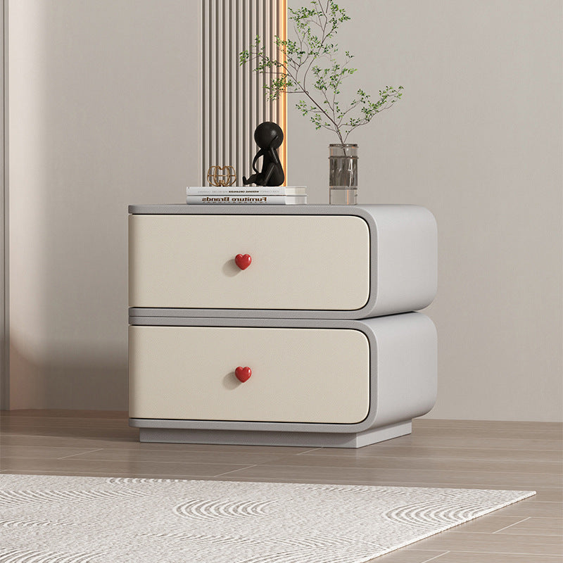 Contemporary Faux Leather Wood 2-Drawer Nightstand — Black / Left
