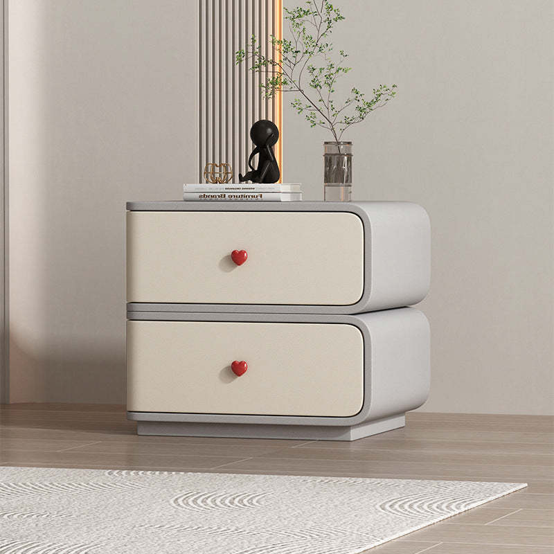 Contemporary Faux Leather Wood 2-Drawer Nightstand — Black / Left