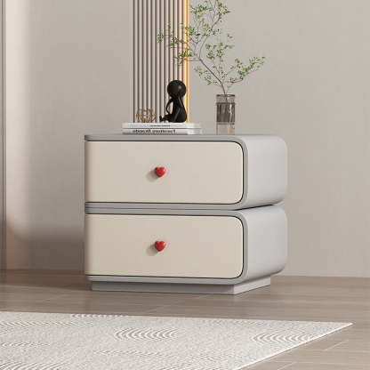 Contemporary Faux Leather Wood 2-Drawer Nightstand — Black / Left