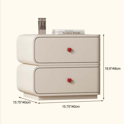 Contemporary Faux Leather Wood 2-Drawer Nightstand — Khaki / Right